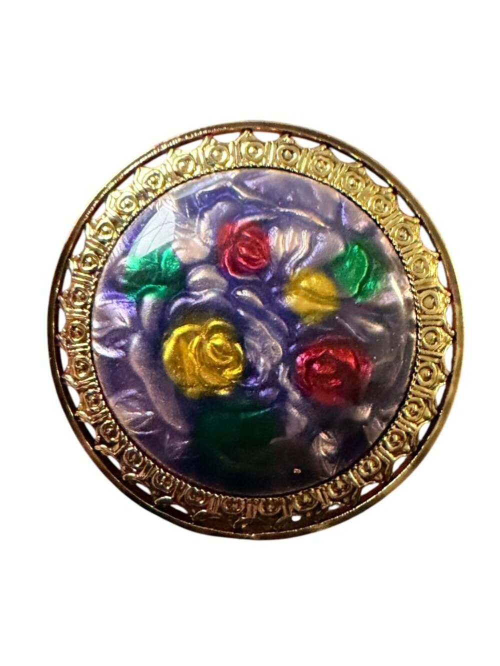 Vintage Reverse Carved Lucite Brooch Gold Tone Floral Pin‎ 1950s New Old Stock